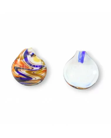 Pendente Di Vetro Di Murano A Fantasia 45mm - 2pz - Arancio+Blu-CIONDOLI DI PIETRE DURE | Worldofjewel.com