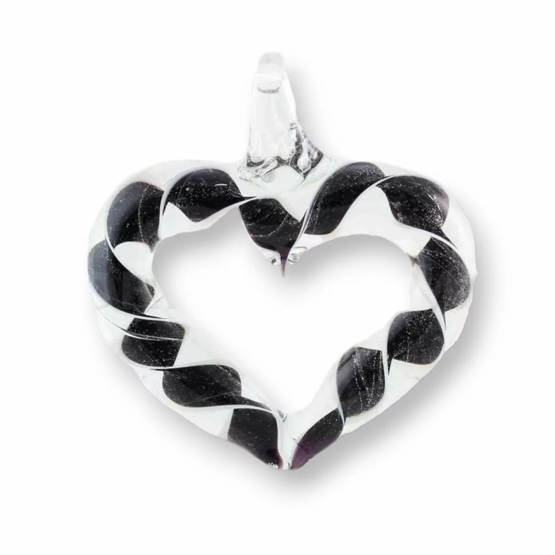 Pendente Di Vetro Di Murano Cuore 45mm 2pz Nero-CIONDOLI DI PIETRE DURE | Worldofjewel.com