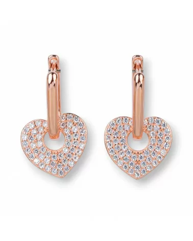 Orecchini Perno Chiuso Di Argento 925 Con Zirconi Micropave' Con Cuore 12x20mm 1 Coppia Oro Rosa Bianco-ARGENTO 925 DESIGN ITALY | Worldofjewel.com