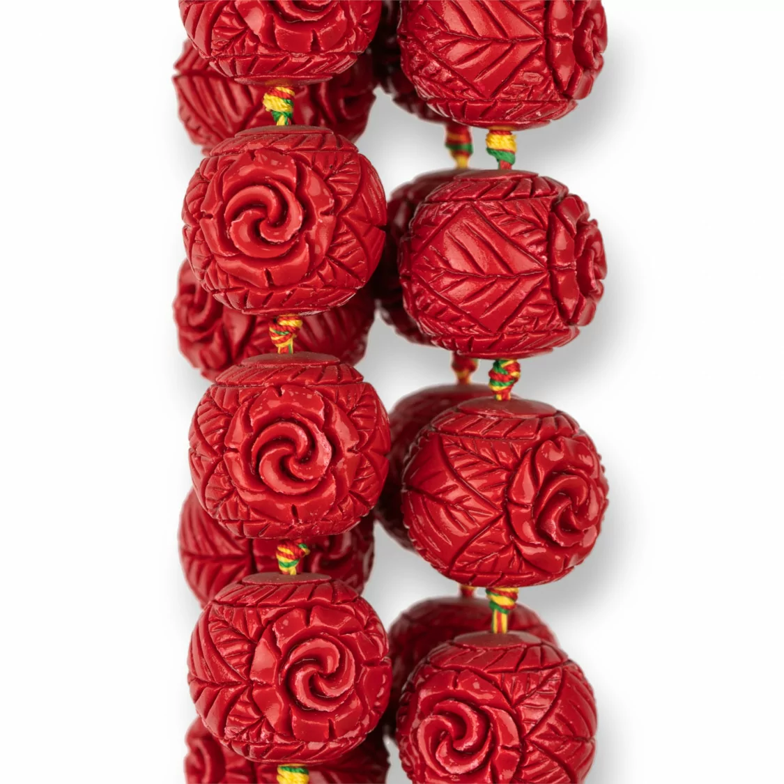 Perline Di Resina Sfera Incisa 23mm 14pz Fiore Rosso-RESINA A FILO | Worldofjewel.com