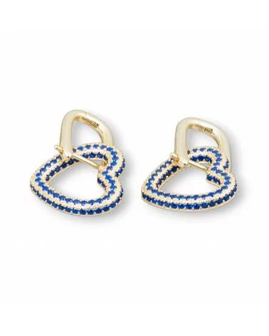 Orecchini Perno Chiuso Di Argento 925 Con Zirconi Micropave' Cuore 17x27mm 1 Paio Dorato Blu-ARGENTO 925 DESIGN ITALY | Worldofjewel.com