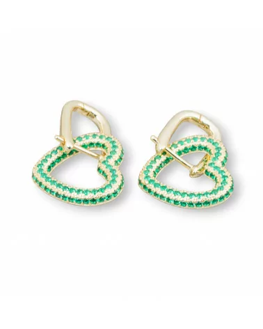 Orecchini Perno Chiuso Di Argento 925 Con Zirconi Micropave' Cuore 17x27mm 1 Paio Dorato Verde-ARGENTO 925 DESIGN ITALY | Worldofjewel.com