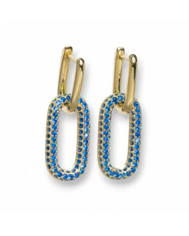 Orecchini Perno Chiuso Di Argento 925 Con Zirconi Micropave' Ovale 10x30mm 1 Paio Dorato Blu-ARGENTO 925 DESIGN ITALY | Worldofjewel.com