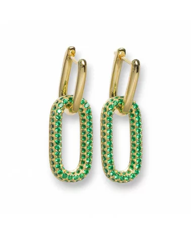 Orecchini Perno Chiuso Di Argento 925 Con Zirconi Micropave' Ovale 10x30mm 1 Paio Dorato Verde-ARGENTO 925 DESIGN ITALY | Worldofjewel.com