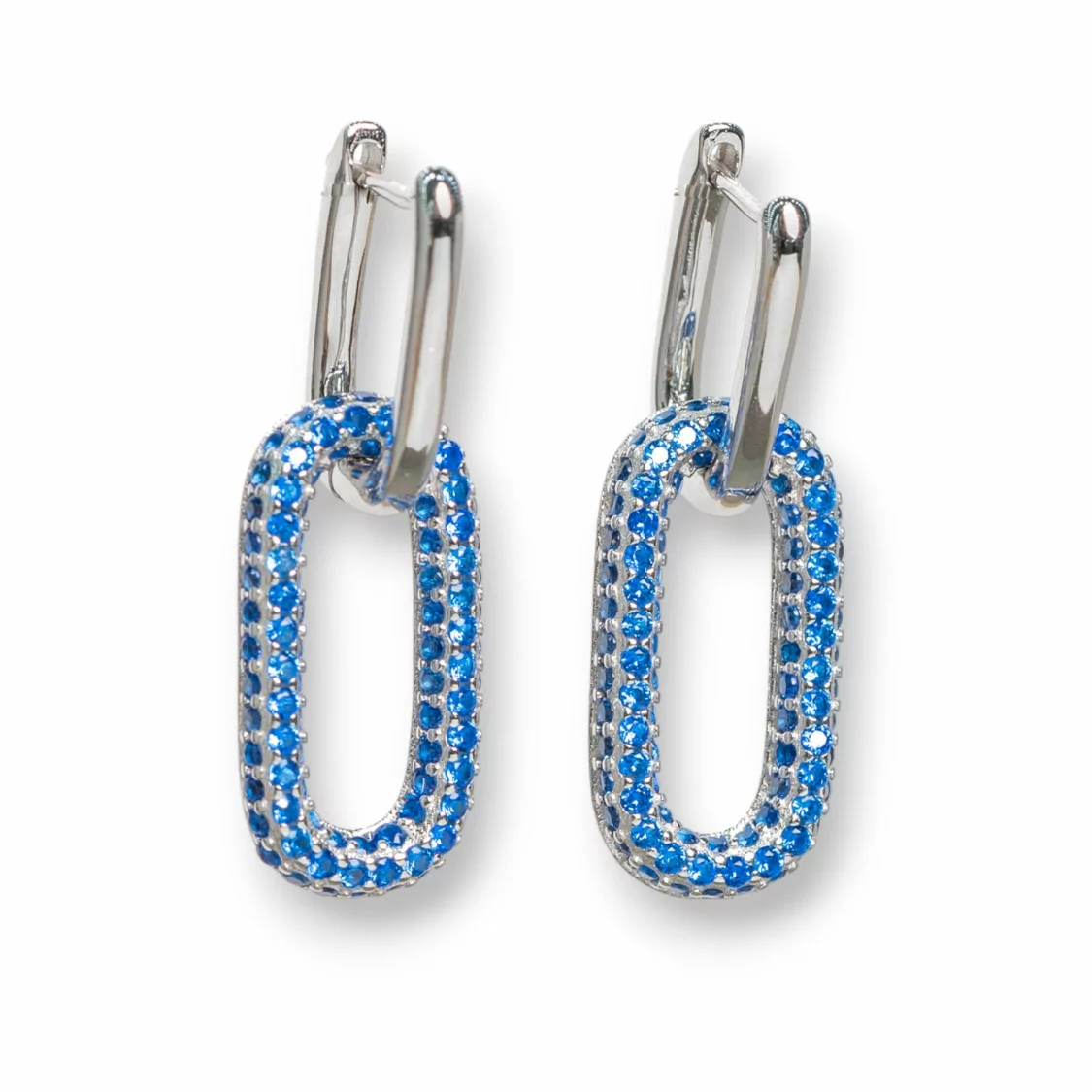 Orecchini Perno Chiuso Di Argento 925 Con Zirconi Micropave' Ovale 10x30mm 1 Paio Rodiato Blu-ARGENTO 925 DESIGN ITALY | Worldofjewel.com