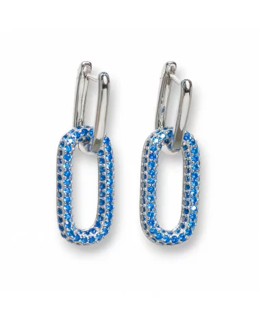 Orecchini Perno Chiuso Di Argento 925 Con Zirconi Micropave' Ovale 10x30mm 1 Paio Rodiato Blu-ARGENTO 925 DESIGN ITALY | Worldofjewel.com