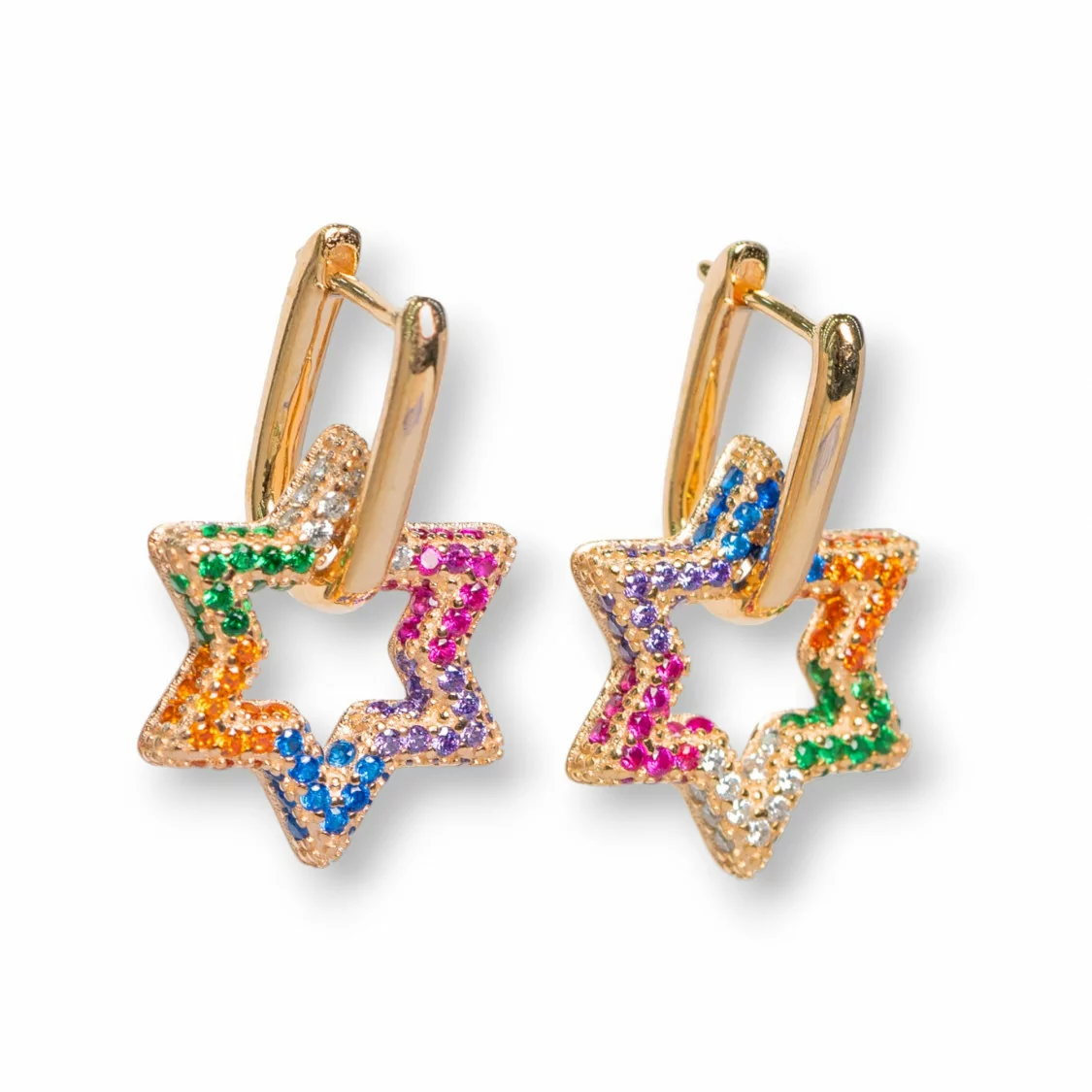 Orecchini Perno Chiuso Di Argento 925 Con Zirconi Micropave' Stella 15,5x25mm 1 Paio Oro Rosa Multicolor-ARGENTO 925 DESIGN ITALY | Worldofjewel.com