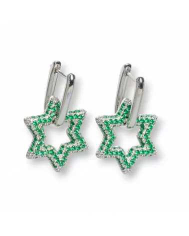 Orecchini Perno Chiuso Di Argento 925 Con Zirconi Micropave' Stella 15,5x25mm 1 Paio Rodiato Verde-ARGENTO 925 DESIGN ITALY | Worldofjewel.com