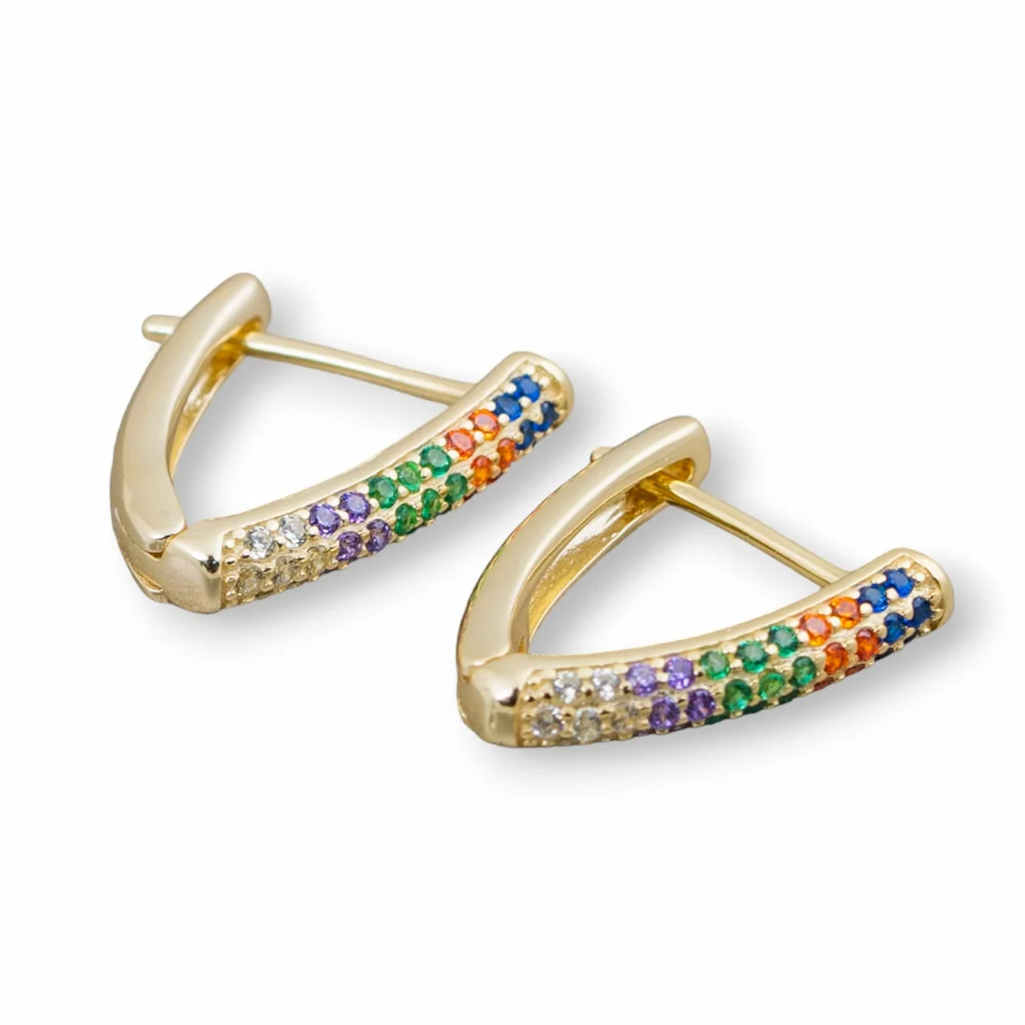 Orecchini Perno Chiuso Di Argento 925 Con Zirconi Micropave' Triangolo 14x16mm 2 Paia Dorato Multicolor-ARGENTO 925 DESIGN ITALY | Worldofjewel.com