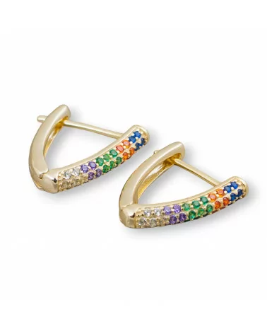 Orecchini Perno Chiuso Di Argento 925 Con Zirconi Micropave' Triangolo 14x16mm 2 Paia Dorato Multicolor-ARGENTO 925 DESIGN ITALY | Worldofjewel.com