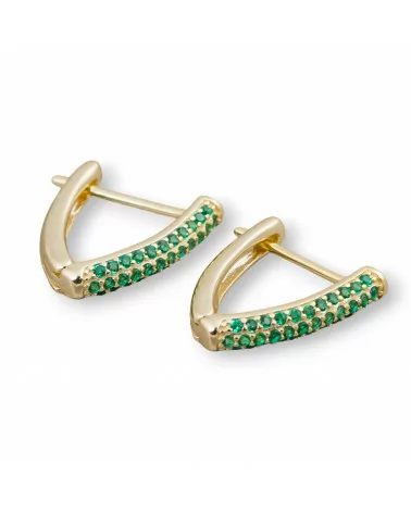 Orecchini Perno Chiuso Di Argento 925 Con Zirconi Micropave' Triangolo 14x16mm 2 Paia Dorato Verde-ARGENTO 925 DESIGN ITALY | Worldofjewel.com