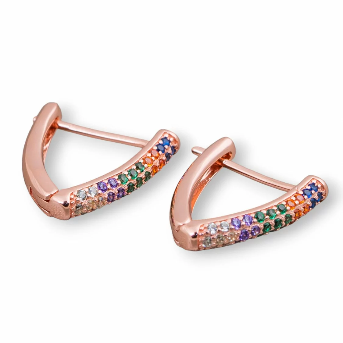 Orecchini Perno Chiuso Di Argento 925 Con Zirconi Micropave' Triangolo 14x16mm 2 Paia Oro Rosa Multicolor-ARGENTO 925 DESIGN ITALY | Worldofjewel.com