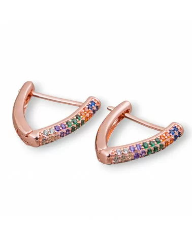 Orecchini Perno Chiuso Di Argento 925 Con Zirconi Micropave' Triangolo 14x16mm 2 Paia Oro Rosa Multicolor-ARGENTO 925 DESIGN ITALY | Worldofjewel.com