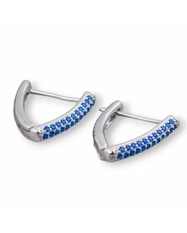 Orecchini Perno Chiuso Di Argento 925 Con Zirconi Micropave' Triangolo 14x16mm 2 Paia Rodiato Blu-ARGENTO 925 DESIGN ITALY | Worldofjewel.com