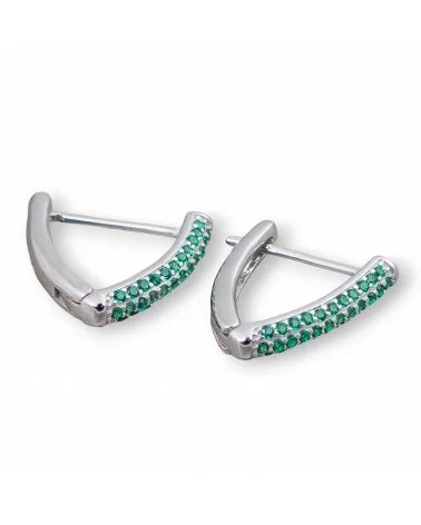 Orecchini Perno Chiuso Di Argento 925 Con Zirconi Micropave' Triangolo 14x16mm 2 Paia Rodiato Verde-ARGENTO 925 DESIGN ITALY | Worldofjewel.com