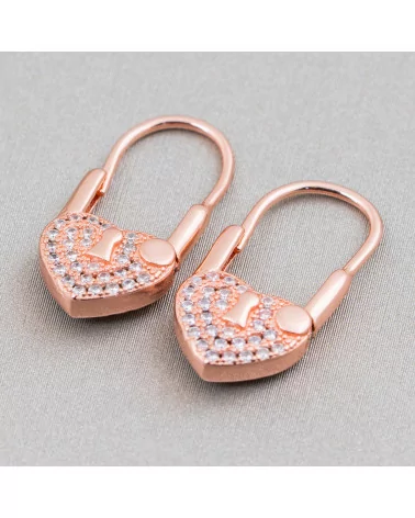 Orecchini Monachella Chiusa Di Argento 925 Con Zirconi Micropave' Con Cuore 10x21mm 2 Paia Oro Rosa Bianco-ARGENTO 925 DESIGN ITALY | Worldofjewel.com