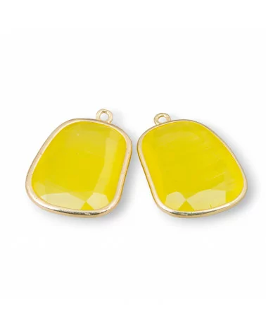 Connettore Componente Di Ottone Con Occhio Di Gatto Sfaccettato 20x27mm Con 1 Anellino 4pz Giallo- MANGO | Worldofjewel.com