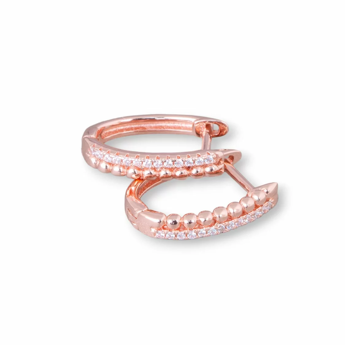 Orecchini Perno Chiuso Di Argento 925 Con Zirconi Micropave' 3,3x16mm 2 Coppie Oro Rosa Bianco-ARGENTO 925 DESIGN ITALY | Worldofjewel.com