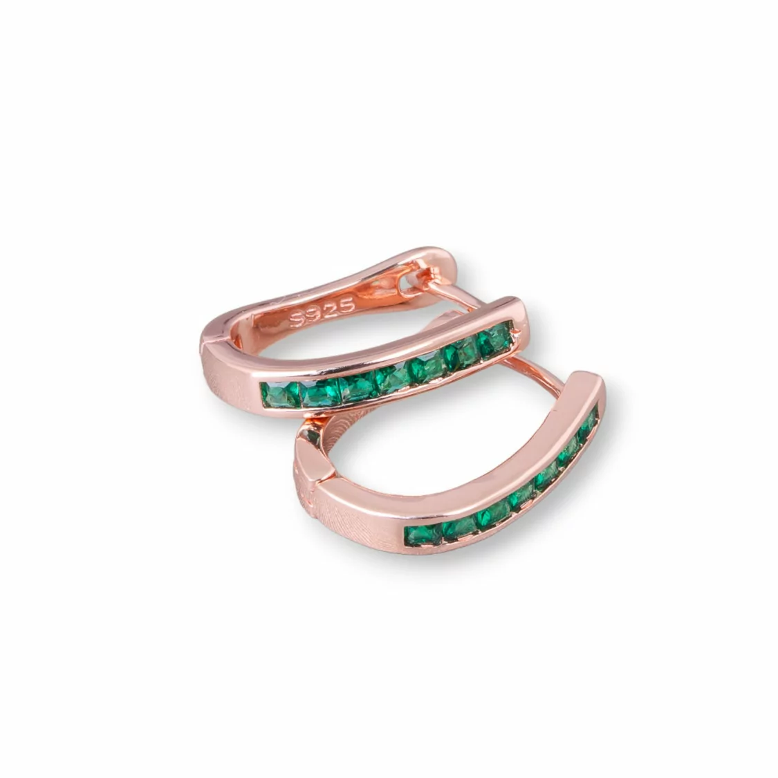 Orecchini Perno Chiuso Di Argento 925 Con Zirconi Micropave' 3x16mm 2 Coppie Oro Rosa Verde-ARGENTO 925 DESIGN ITALY | Worldofjewel.com