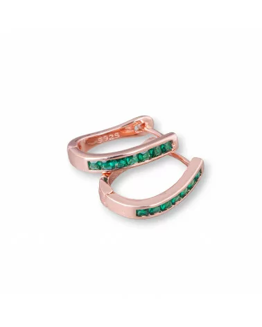 Orecchini Perno Chiuso Di Argento 925 Con Zirconi Micropave' 3x16mm 2 Coppie Oro Rosa Verde-ARGENTO 925 DESIGN ITALY | Worldofjewel.com