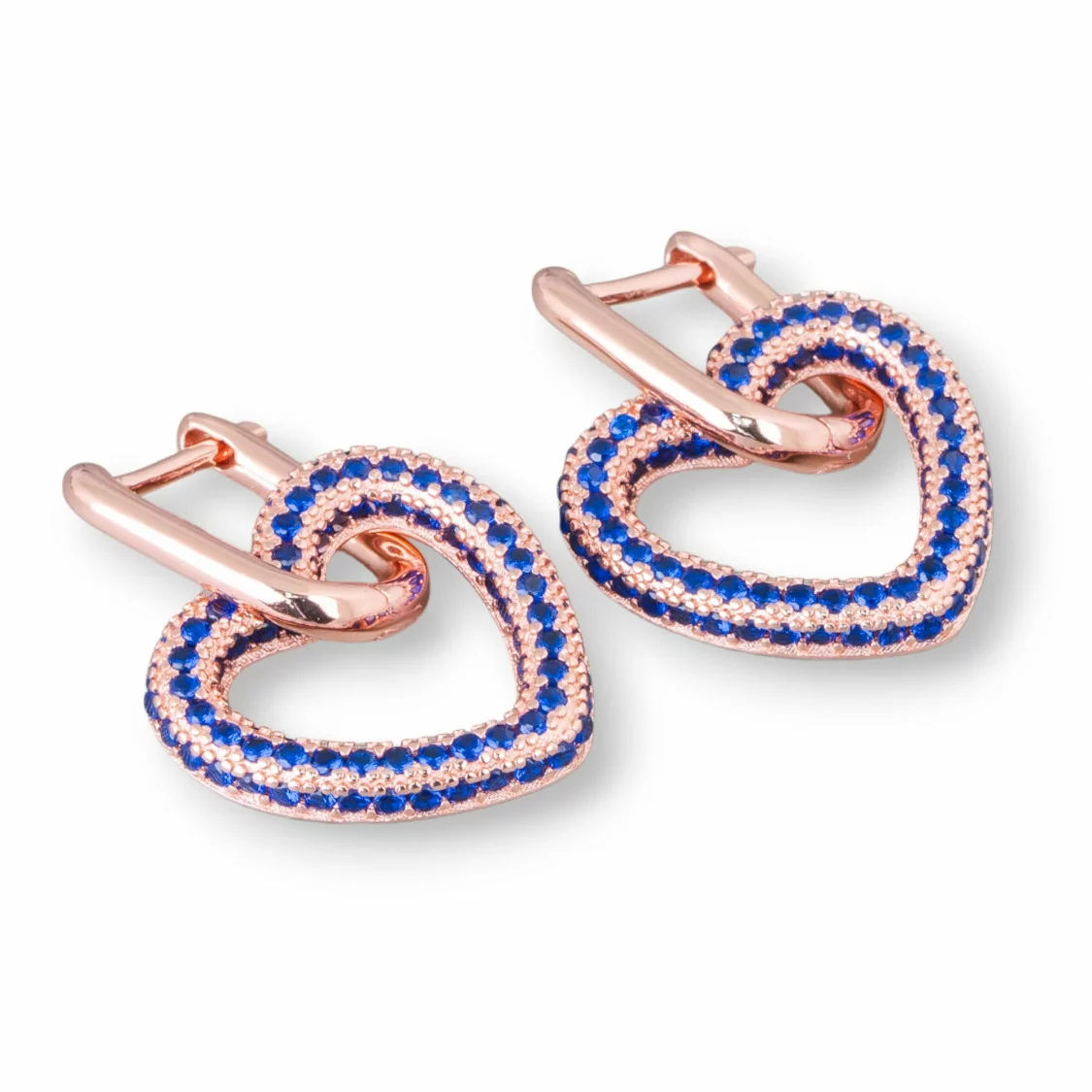 Orecchini Perno Chiuso Di Argento 925 Con Zirconi Micropave' Cuore 17x27mm 1 Paio Oro Rosa Blu-ARGENTO 925 DESIGN ITALY | Worldofjewel.com