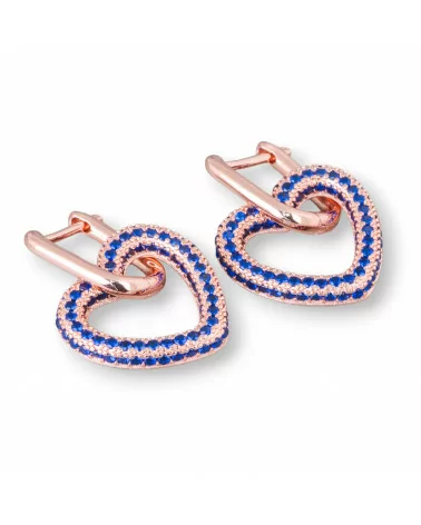 Orecchini Perno Chiuso Di Argento 925 Con Zirconi Micropave' Cuore 17x27mm 1 Paio Oro Rosa Blu-ARGENTO 925 DESIGN ITALY | Worldofjewel.com