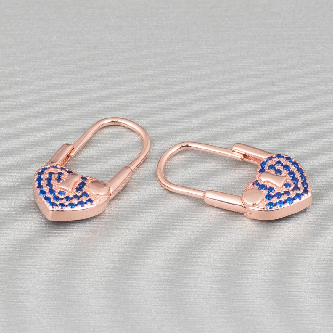 Orecchini Monachella Chiusa Di Argento 925 Con Zirconi Micropave' Con Cuore 10x21mm 2 Paia Oro Rosa Blu-ARGENTO 925 DESIGN ITALY | Worldofjewel.com