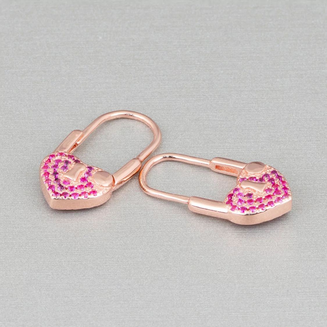 Orecchini Monachella Chiusa Di Argento 925 Con Zirconi Micropave' Con Cuore 10x21mm 2 Paia Oro Rosa Rosso-ARGENTO 925 DESIGN ITALY | Worldofjewel.com