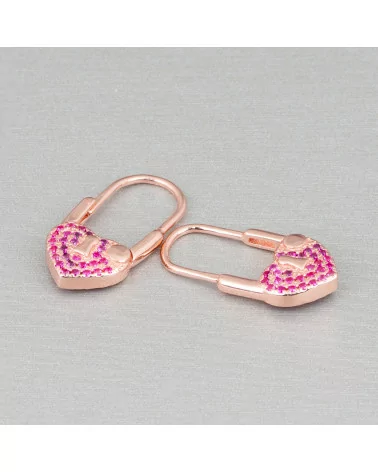 Orecchini Monachella Chiusa Di Argento 925 Con Zirconi Micropave' Con Cuore 10x21mm 2 Paia Oro Rosa Rosso-ARGENTO 925 DESIGN ITALY | Worldofjewel.com