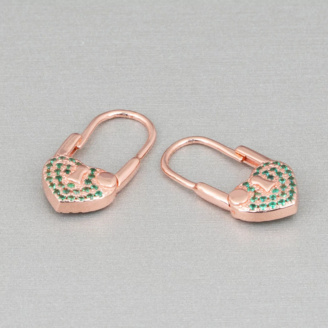 Orecchini Monachella Chiusa Di Argento 925 Con Zirconi Micropave' Con Cuore 10x21mm 2 Paia Oro Rosa Verde-ARGENTO 925 DESIGN ITALY | Worldofjewel.com