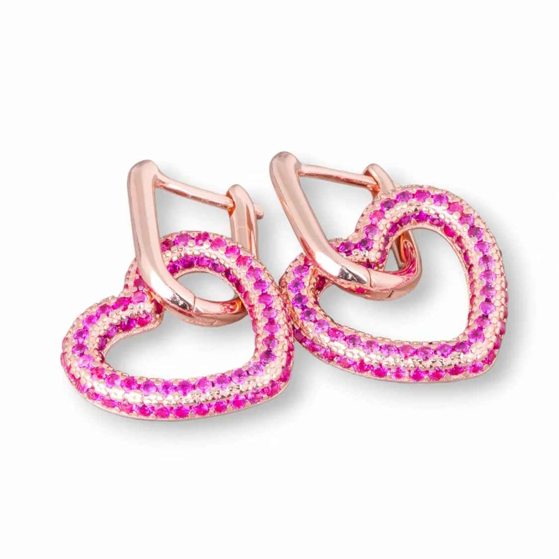 Orecchini Perno Chiuso Di Argento 925 Con Zirconi Micropave' Cuore 17x27mm 1 Paio Oro Rosa Rosso-ARGENTO 925 DESIGN ITALY | Worldofjewel.com