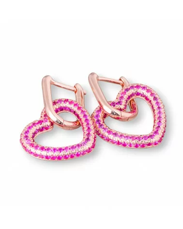 Orecchini Perno Chiuso Di Argento 925 Con Zirconi Micropave' Cuore 17x27mm 1 Paio Oro Rosa Rosso-ARGENTO 925 DESIGN ITALY | Worldofjewel.com