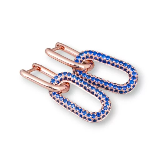 Aretes Cerrados De Plata De Ley 925 Con Micropave De Circonitas Ovaladas 10x30mm 1 Par De Oro Rosa Azul