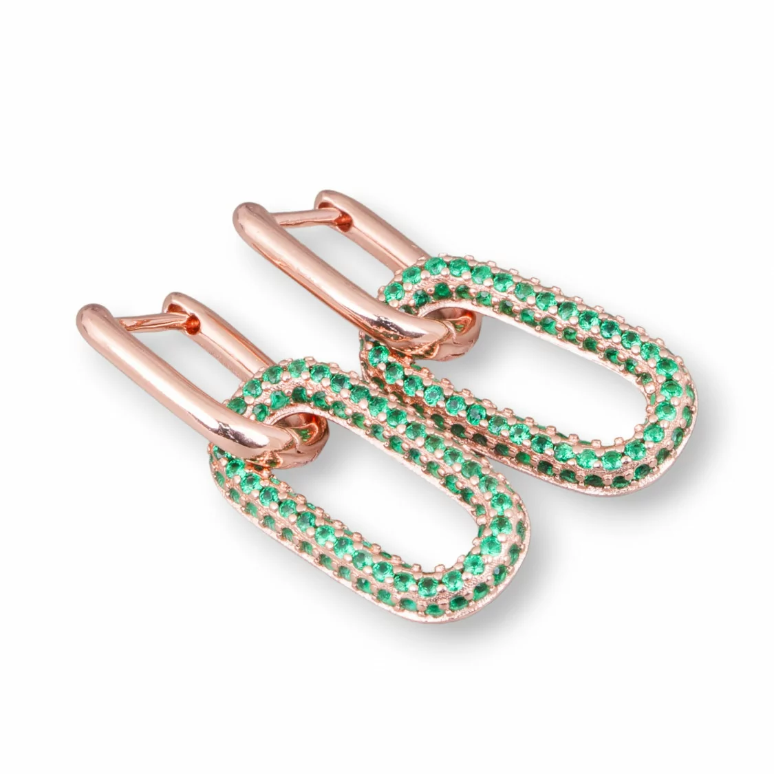 Orecchini Perno Chiuso Di Argento 925 Con Zirconi Micropave' Ovale 10x30mm 1 Paio Oro Rosa Verde-ARGENTO 925 DESIGN ITALY | Worldofjewel.com