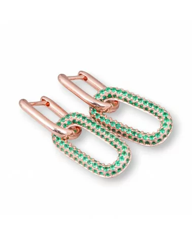 Orecchini Perno Chiuso Di Argento 925 Con Zirconi Micropave' Ovale 10x30mm 1 Paio Oro Rosa Verde-ARGENTO 925 DESIGN ITALY | Worldofjewel.com