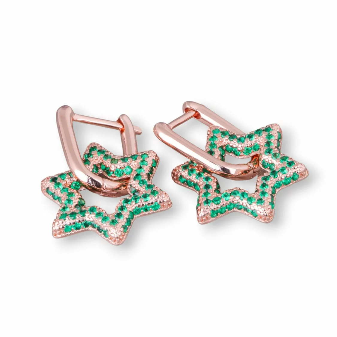 Orecchini Perno Chiuso Di Argento 925 Con Zirconi Micropave' Stella 15,5x25mm 1 Paio Oro Rosa Verde-ARGENTO 925 DESIGN ITALY | Worldofjewel.com