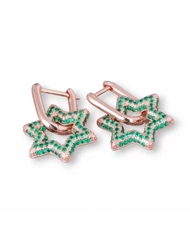 Orecchini Perno Chiuso Di Argento 925 Con Zirconi Micropave' Stella 15,5x25mm 1 Paio Oro Rosa Verde-ARGENTO 925 DESIGN ITALY | Worldofjewel.com