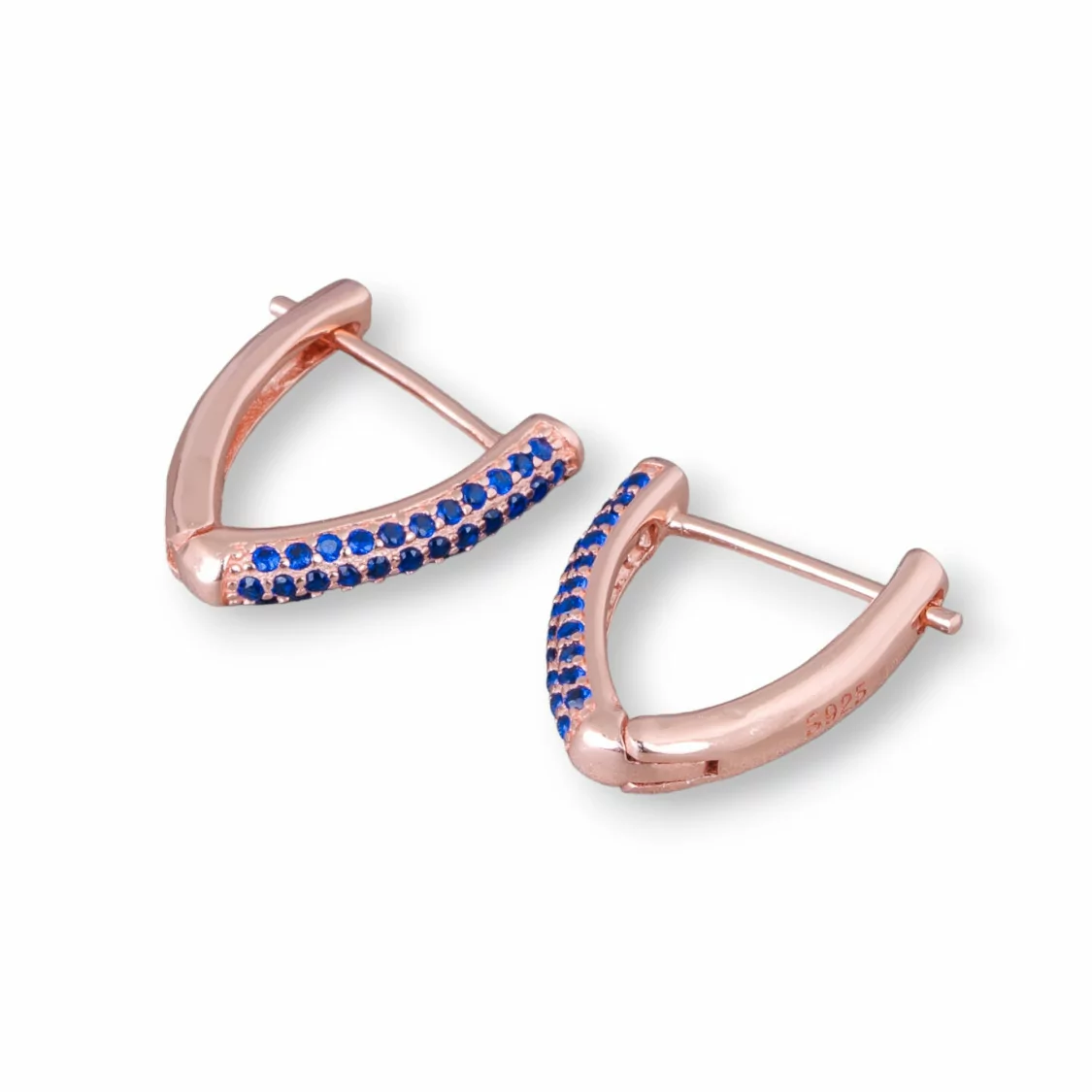 Orecchini Perno Chiuso Di Argento 925 Con Zirconi Micropave' Triangolo 14x16mm 2 Paia Oro Rosa Blu-ARGENTO 925 DESIGN ITALY | Worldofjewel.com