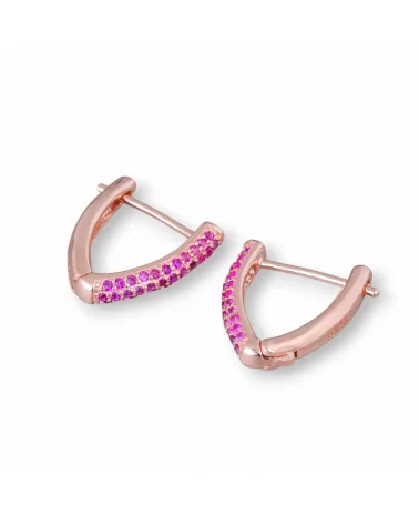 Orecchini Perno Chiuso Di Argento 925 Con Zirconi Micropave' Triangolo 14x16mm 2 Paia Oro Rosa Rosso-ARGENTO 925 DESIGN ITALY | Worldofjewel.com