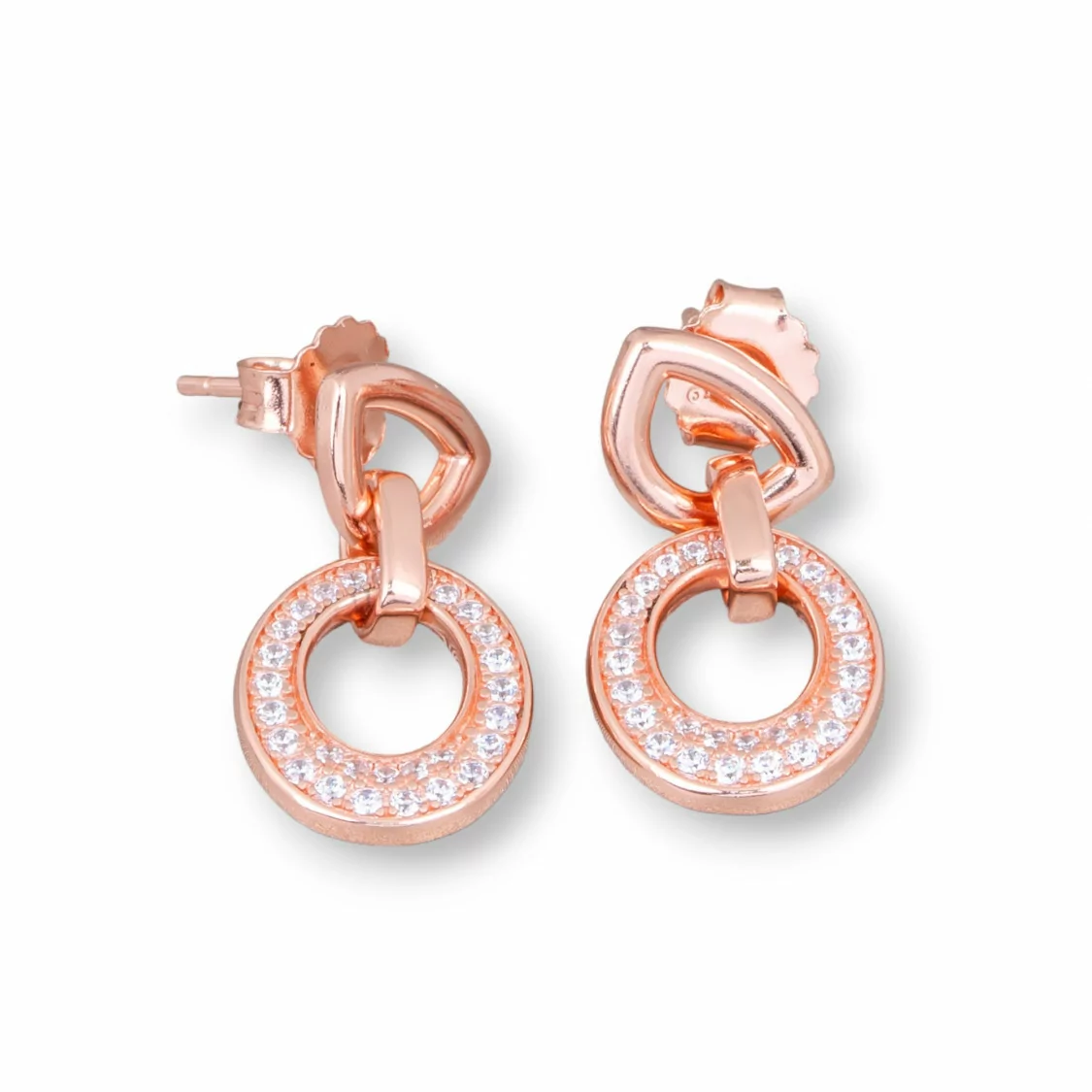 Orecchini Perno Di Argento 925 Con Zirconi Micropave' 11x20mm 1 Coppia Oro Rosa-ARGENTO 925 DESIGN ITALY | Worldofjewel.com