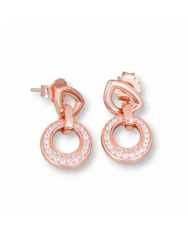 Orecchini Perno Di Argento 925 Con Zirconi Micropave' 11x20mm 1 Coppia Oro Rosa-ARGENTO 925 DESIGN ITALY | Worldofjewel.com