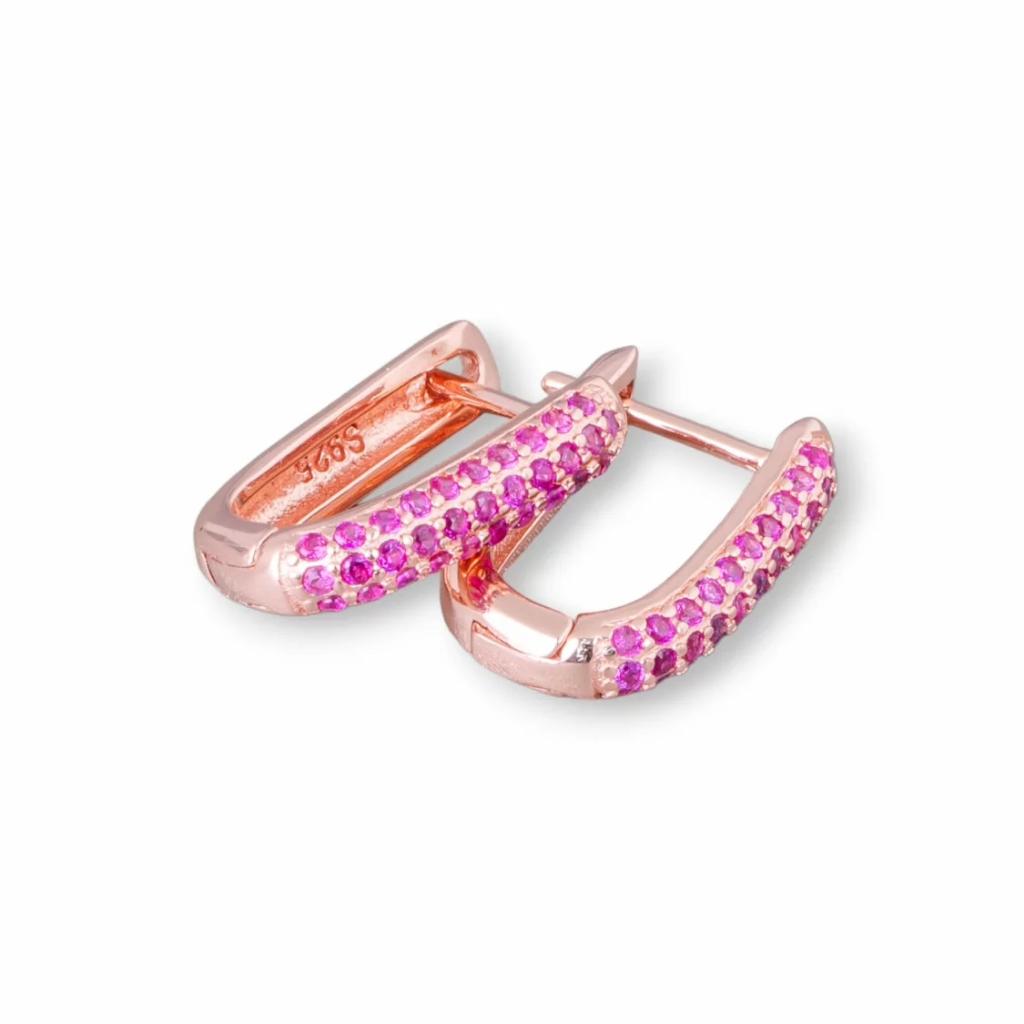 Orecchini Perno Chiuso Di Argento 925 Con Zirconi Micropave' 11x15mm 2 Paia Oro Rosa Rosso-ARGENTO 925 DESIGN ITALY | Worldofjewel.com