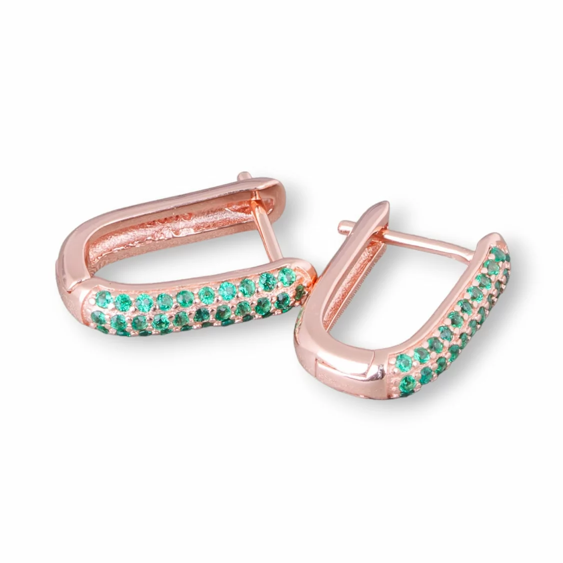 Orecchini Perno Chiuso Di Argento 925 Con Zirconi Micropave' 11x15mm 2 Paia Oro Rosa Verde-ARGENTO 925 DESIGN ITALY | Worldofjewel.com