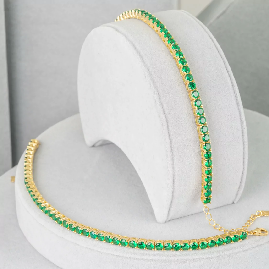 Bracciale Di Argento 925 Tennis Con Zircone Tondo da 2,5mm Lunghezza 16+4cm Color Dorato Verde-BRACCIALI TENNIS | Worldofjewel.com