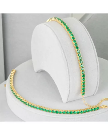 Bracciale Di Argento 925 Tennis Con Zircone Tondo da 2,5mm Lunghezza 16+4cm Color Dorato Verde-BRACCIALI TENNIS | Worldofjewel.com