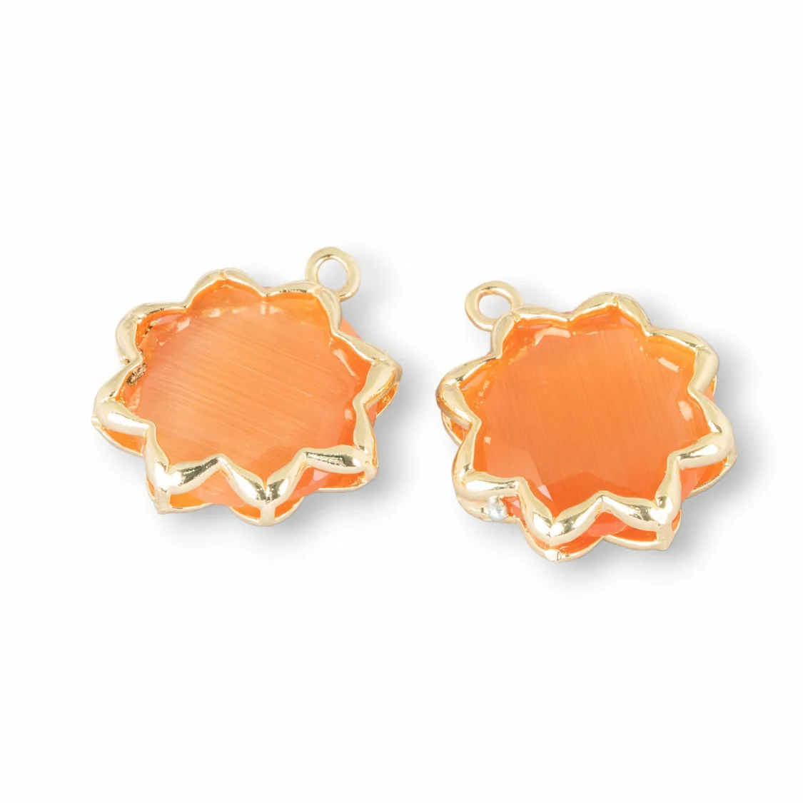 Componente Pendente Cabochon Incastonato Di Occhio Di Gatto 16mm Con 1 Anellino 8pz Arancio- STELLA DEL MATTINO | Worldofjewel.com