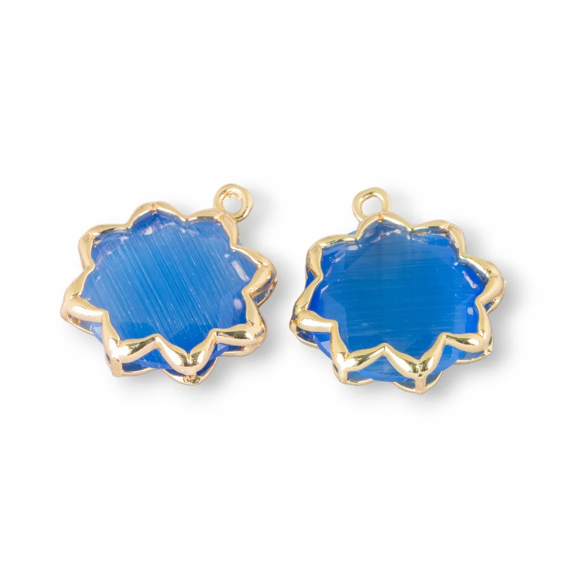 Componente Pendente Cabochon Incastonato Di Occhio Di Gatto 16mm Con 1 Anellino 8pz Blu- STELLA DEL MATTINO | Worldofjewel.com