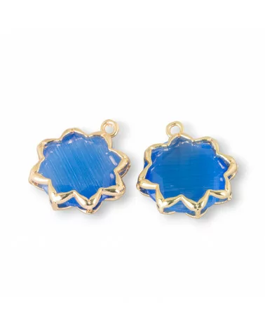 Componente Pendente Cabochon Incastonato Di Occhio Di Gatto 16mm Con 1 Anellino 8pz Blu- STELLA DEL MATTINO | Worldofjewel.com