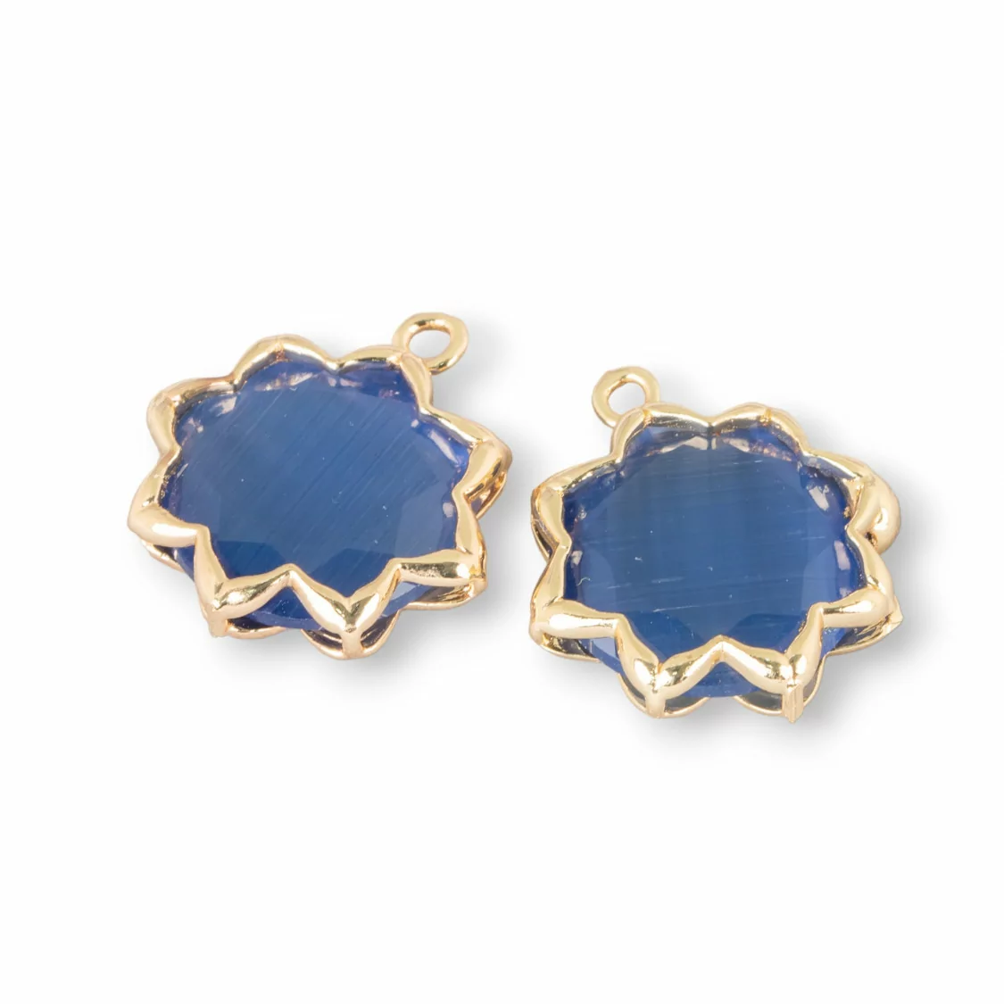 Componente Pendente Cabochon Incastonato Di Occhio Di Gatto 16mm Con 1 Anellino 8pz Blu Scuro- STELLA DEL MATTINO | Worldofjewel.com