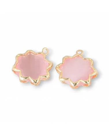 Componente Pendente Cabochon Incastonato Di Occhio Di Gatto 16mm Con 1 Anellino 8pz Rosa- STELLA DEL MATTINO | Worldofjewel.com